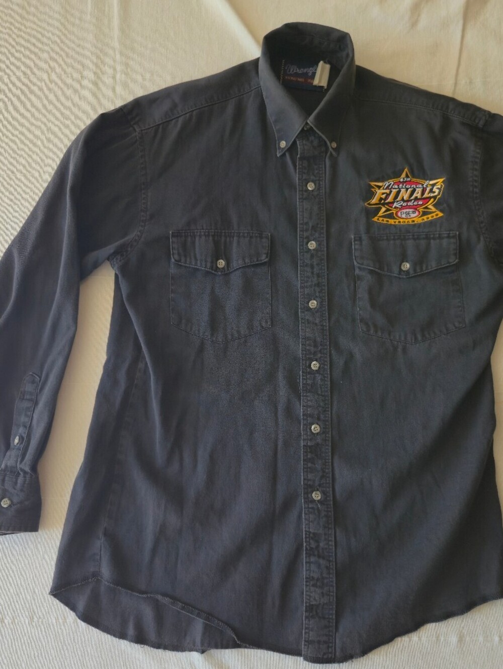 1999 Wrangler National Finals X-Long Tails Black Button-Up Rodeo Shirt Size M